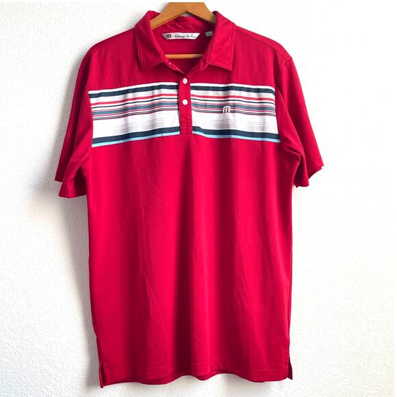 Travis Mathew Men Golf Polo Shirt Size Large Red Striped Short Sleeves Outdoor - Picture 2 of 9
